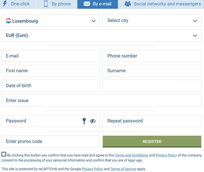 1xbet register by email